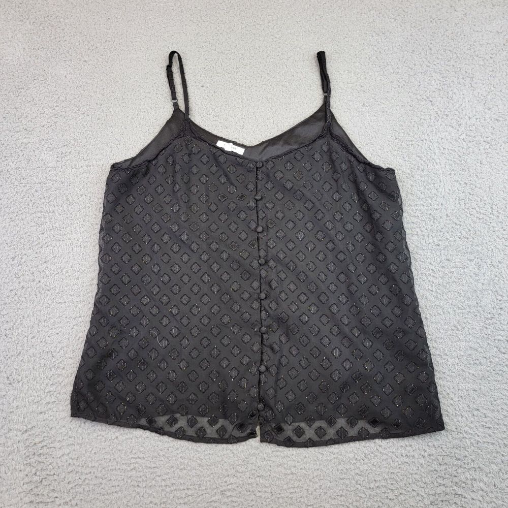Maurices Tank Top Women's Medium Black Diamond‎ Gold Flakes Cropped V-Neck Shirt
